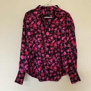 For Love And Lemons Black and Pink Floral Button Down Shirt Small